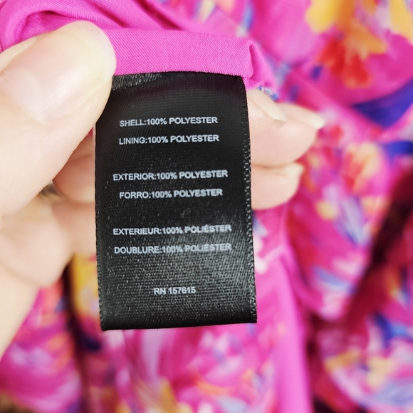 Tahari ASL Pink Printed Cold-Shoulder Asymmetric-Ruffle Dress NWT - Picture 15 of 16